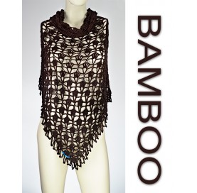 handmade crochet Shawl on bamboo 100% BROWN with fringes