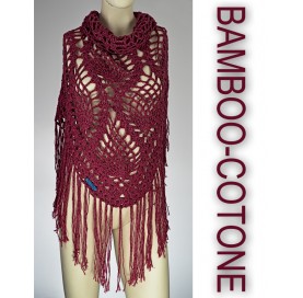 handmade crochet Shawl on bamboo 50% and cotton 50% hot pink with fringes