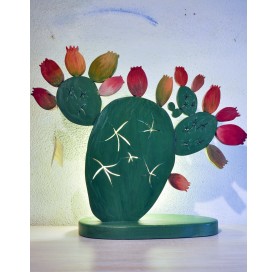 Hand made green lamp in ash wood on Prickly pear shape